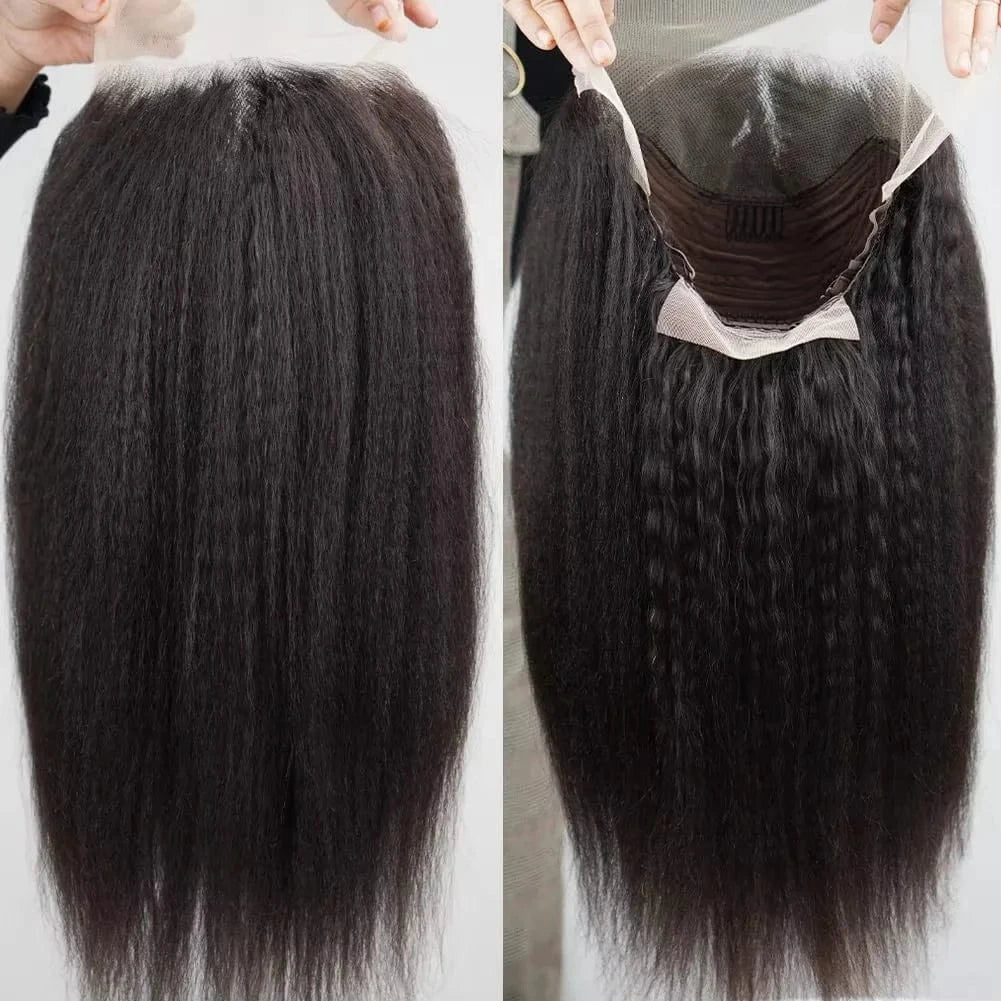 250% Density Kinky Yaki Straight 13x6 HD Lace Front Human Hair Wigs 30 40 Inch 360 Full Lace Frontal Wig for Women Preplucked