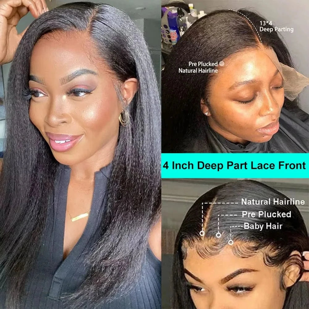 250% Density Kinky Yaki Straight 13x6 HD Lace Front Human Hair Wigs 30 40 Inch 360 Full Lace Frontal Wig for Women Preplucked