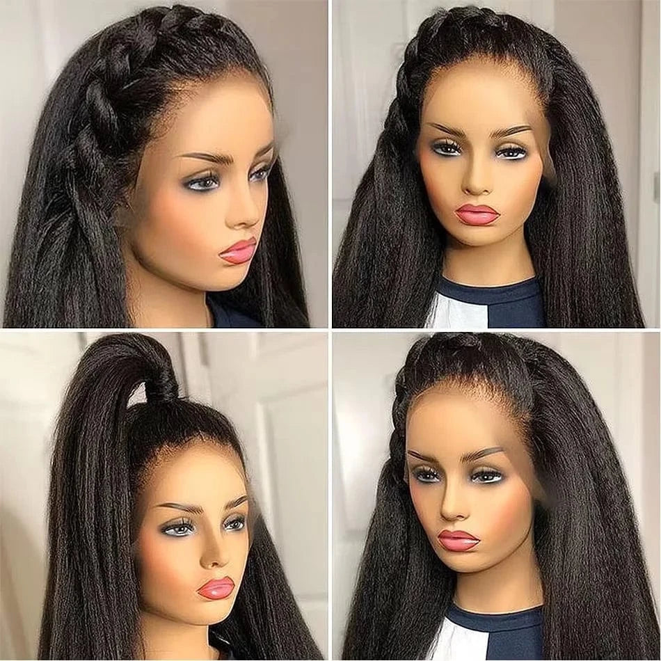 250% Density Kinky Yaki Straight 13x6 HD Lace Front Human Hair Wigs 30 40 Inch 360 Full Lace Frontal Wig for Women Preplucked