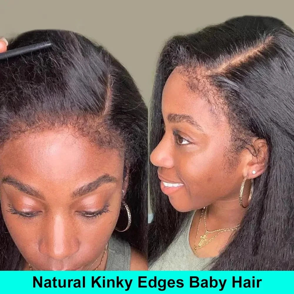 250% Density Kinky Yaki Straight 13x6 HD Lace Front Human Hair Wigs 30 40 Inch 360 Full Lace Frontal Wig for Women Preplucked
