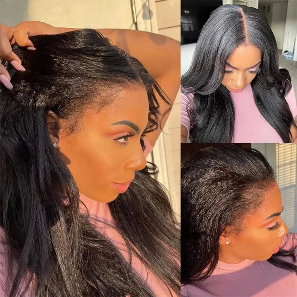 250% Density Kinky Yaki Straight 13x6 HD Lace Front Human Hair Wigs 30 40 Inch 360 Full Lace Frontal Wig for Women Preplucked