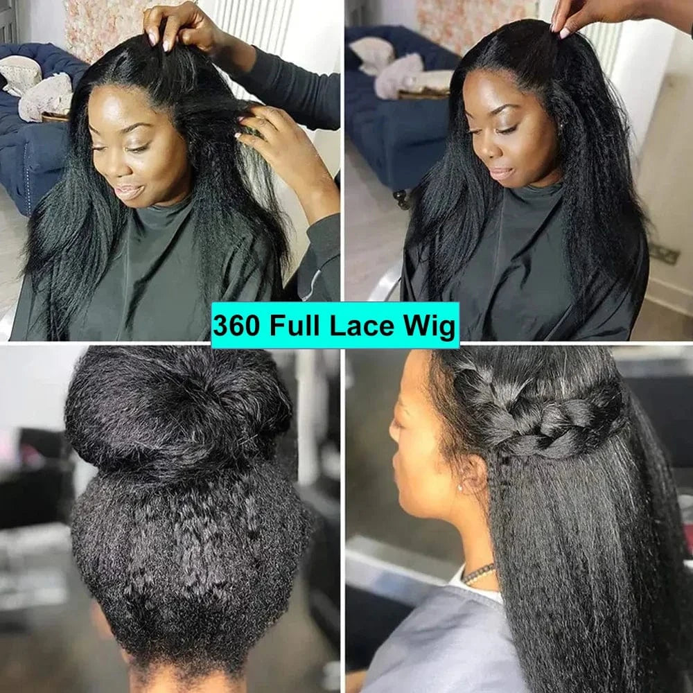 250% Density Kinky Yaki Straight 13x6 HD Lace Front Human Hair Wigs 30 40 Inch 360 Full Lace Frontal Wig for Women Preplucked