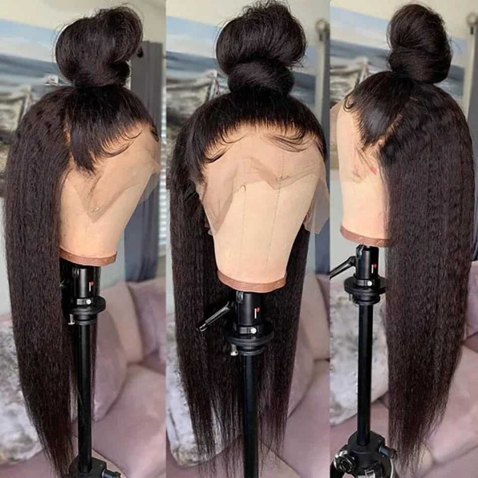 250% Density Kinky Yaki Straight 13x6 HD Lace Front Human Hair Wigs 30 40 Inch 360 Full Lace Frontal Wig for Women Preplucked