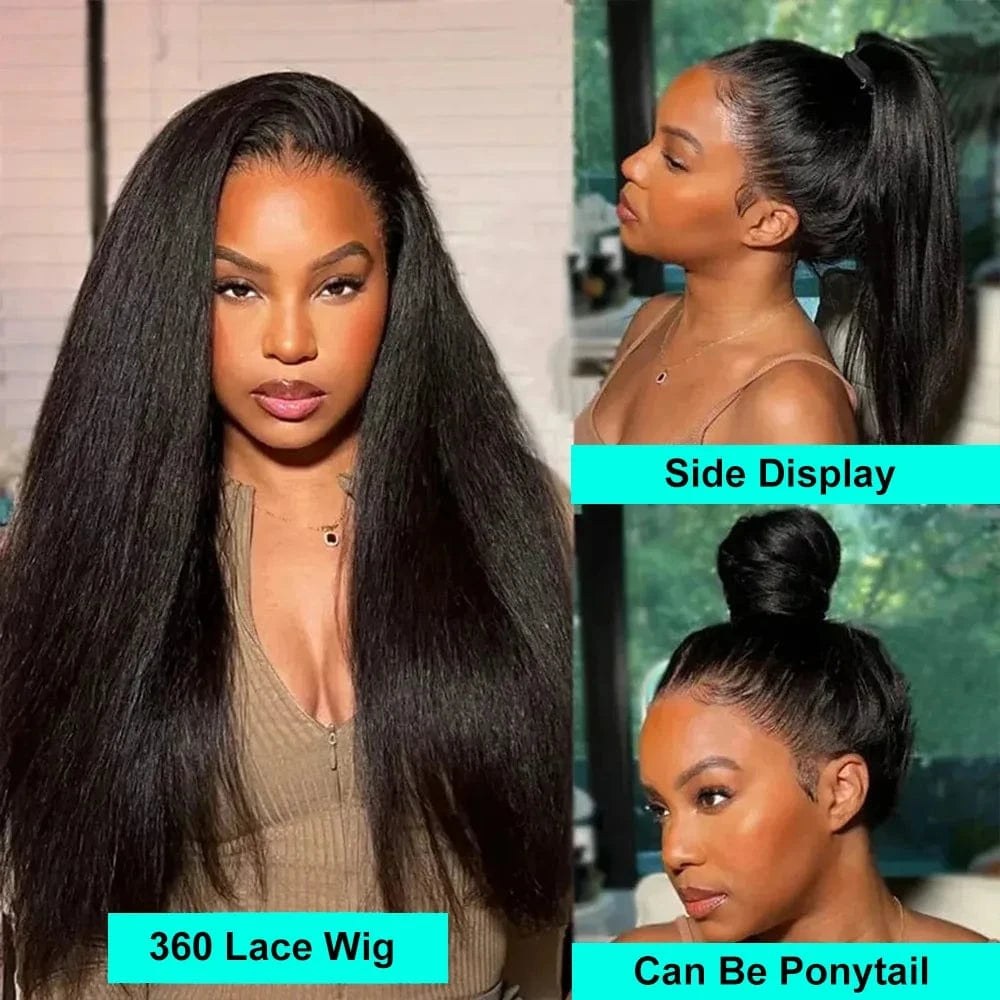 250% Density Kinky Yaki Straight 13x6 HD Lace Front Human Hair Wigs 30 40 Inch 360 Full Lace Frontal Wig for Women Preplucked