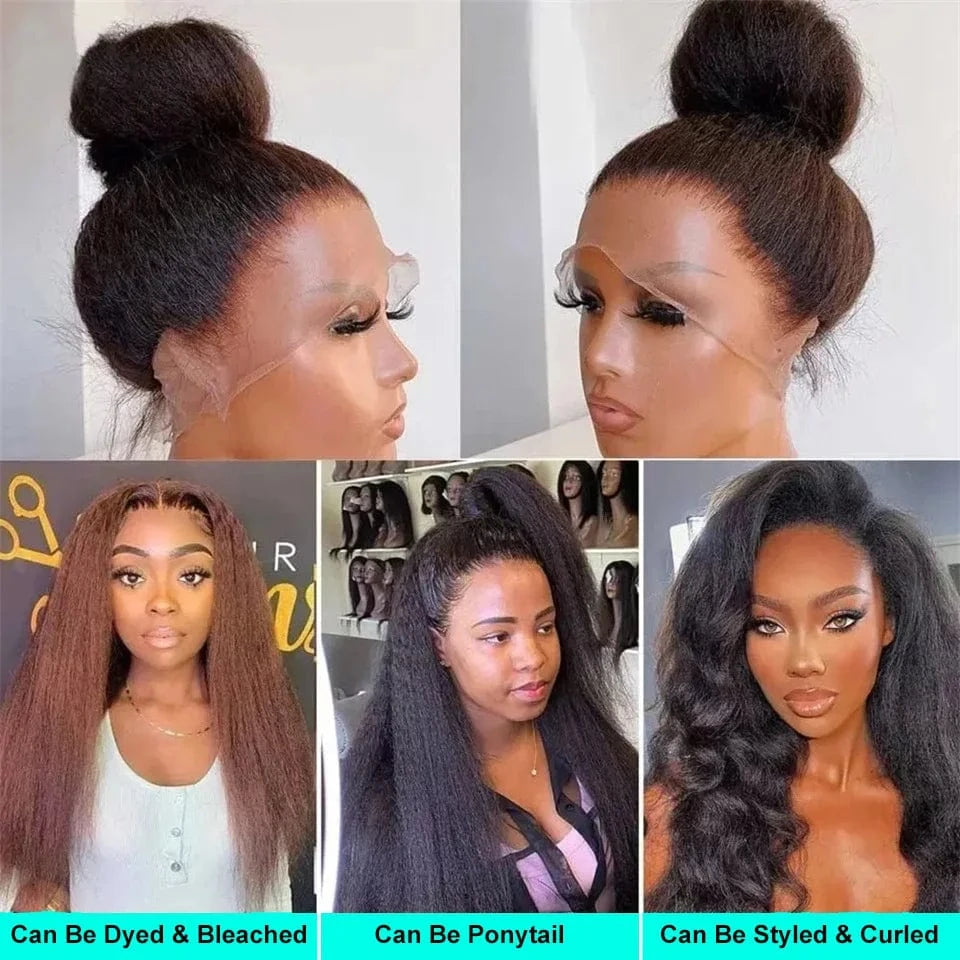 250% Density Kinky Yaki Straight 13x6 HD Lace Front Human Hair Wigs 30 40 Inch 360 Full Lace Frontal Wig for Women Preplucked