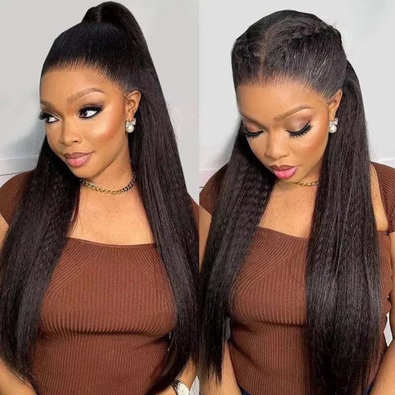 250% Density Kinky Yaki Straight 13x6 HD Lace Front Human Hair Wigs 30 40 Inch 360 Full Lace Frontal Wig for Women Preplucked