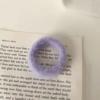 26 Purple Short Plush Hair Ties Cute Plush Rabbit Ear Hair Rope Lovely Ring Women Autumn Winter High Elastic Band Scrunchies Fur Hair Ties for Girls