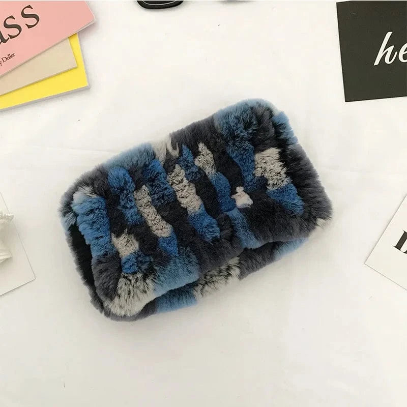 26 Winter Knit Rex Rabbit Fur Headbands High Elastic Knitted Neck Warmer Scarves for Women