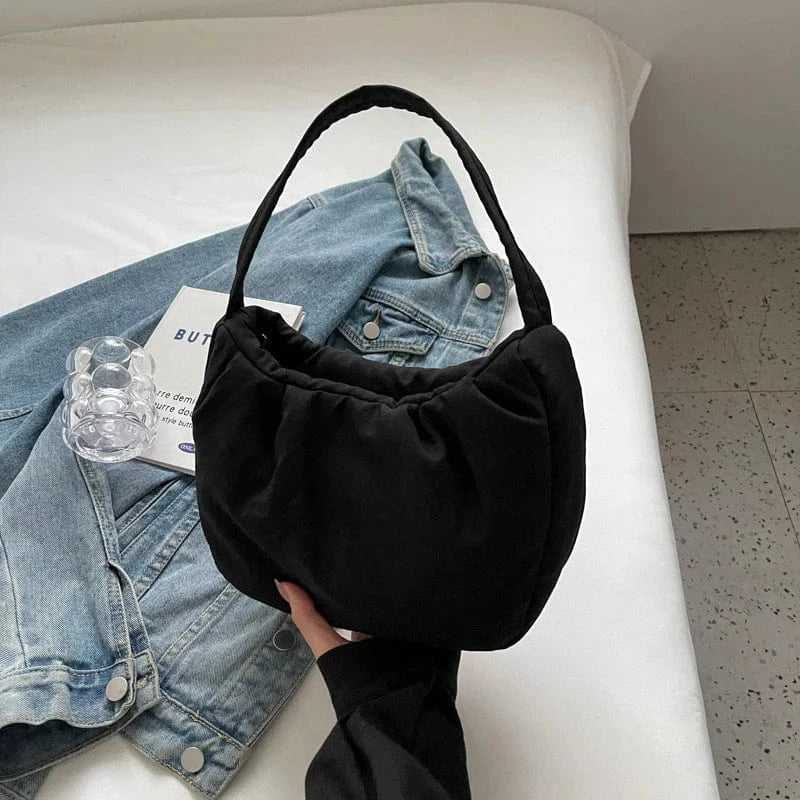 27cm*11cm*16cm / Black New fashion handbags 2024 Lady Canvas Ruffle Bags Lady Design Purses For Woman
