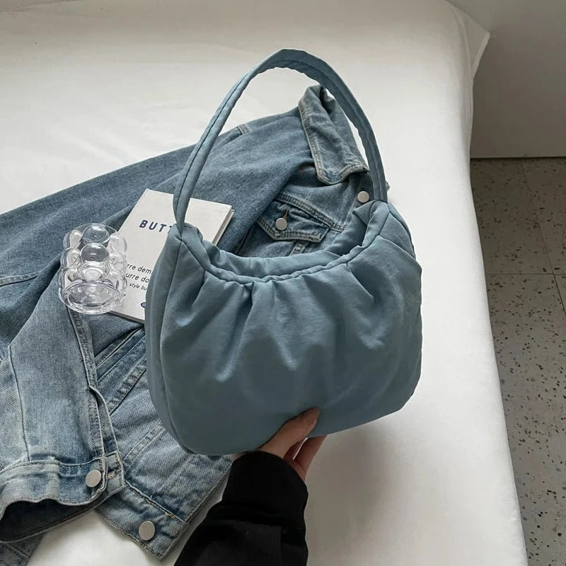 27cm*11cm*16cm / blue New fashion handbags 2024 Lady Canvas Ruffle Bags Lady Design Purses For Woman