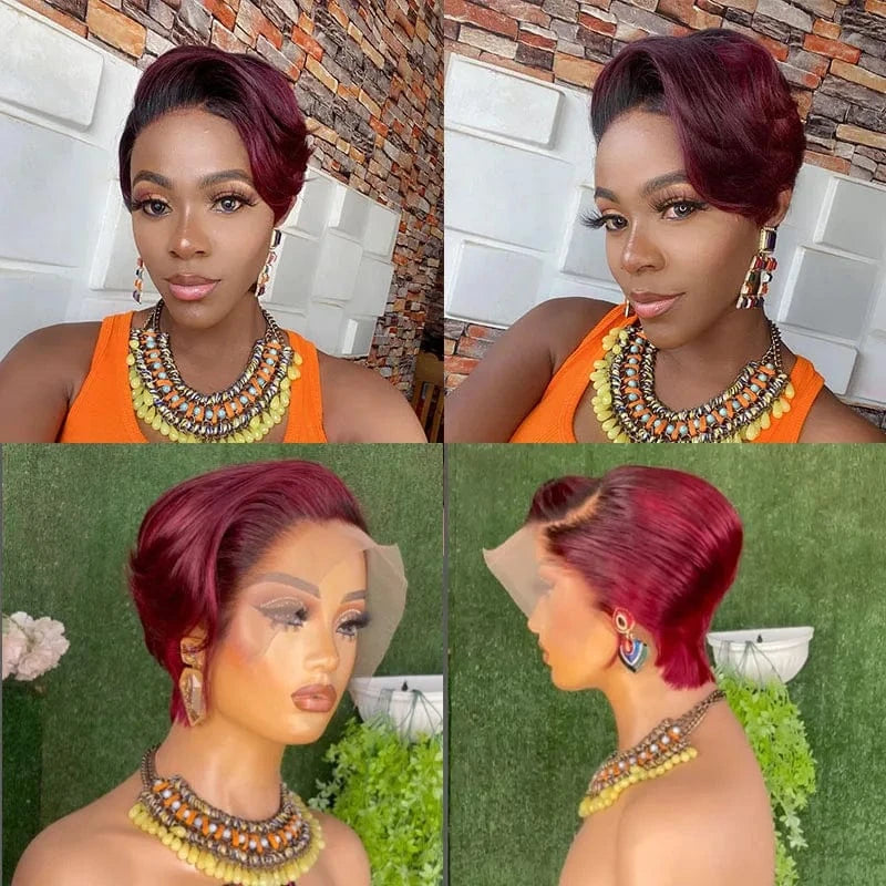 #27T#613 / 8 Inches 8-10" 13x4 Colored Virgin Brazilian Human Hair Wigs Short Cut Blonde 613 Pixie Human Hair Wig