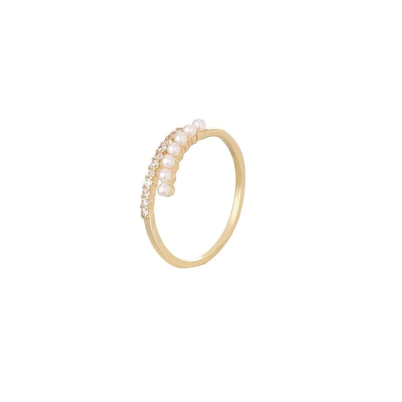 2CM(Resizable) / Pearl Luxury Hawaiian Eternity Fashion Women Jewelry Crystal Adjustable Gold Plated Pearl Rings