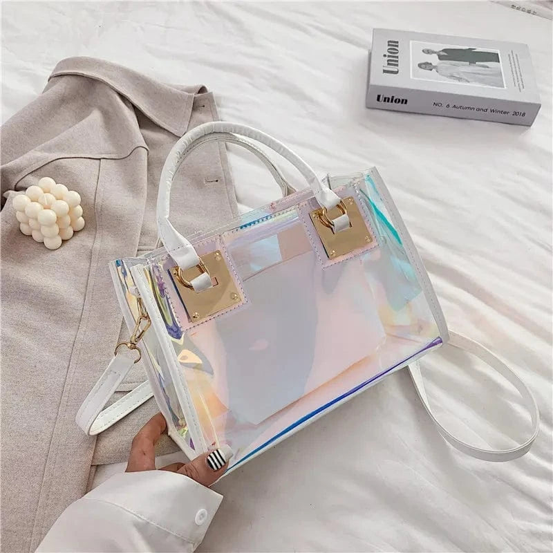 2pcs Women Fashion Shoulder Bag Clear Jelly Clutch Purse Transparent Handbag
