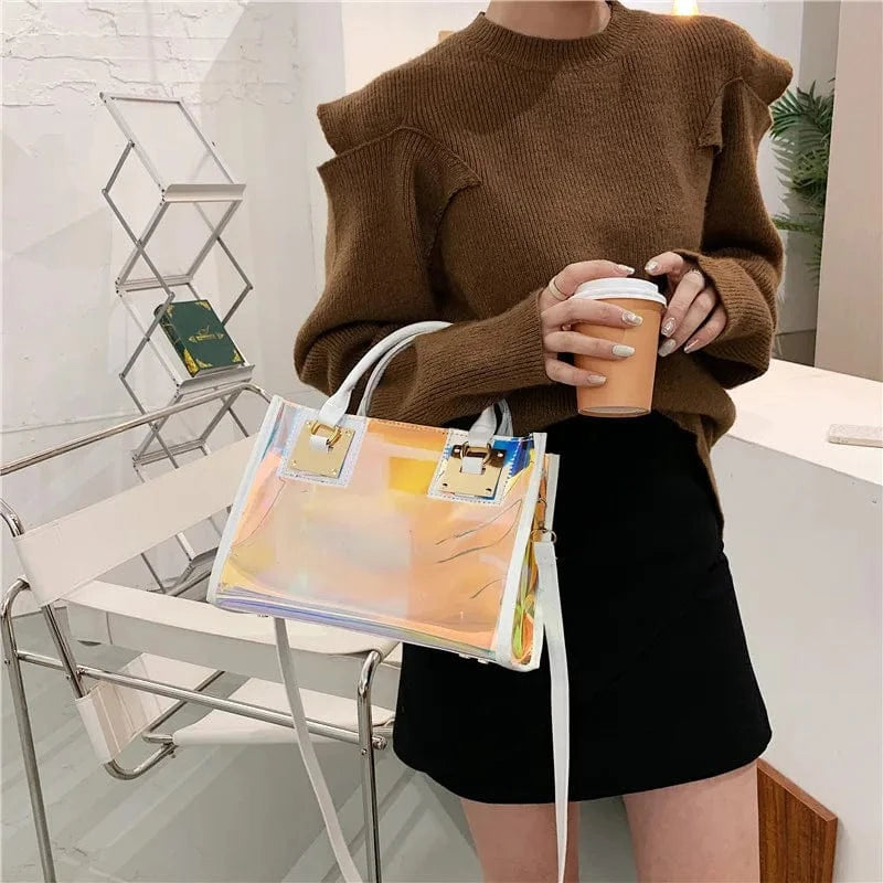 2pcs Women Fashion Shoulder Bag Clear Jelly Clutch Purse Transparent Handbag