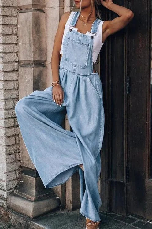 2XL / Blue DAMOCHIC Custom Casual Jean Jumpsuits Women Plus Size Boyfriend Blue Jean Playsuit Summer Loose Wide Leg Denim Jumpsuit 2023