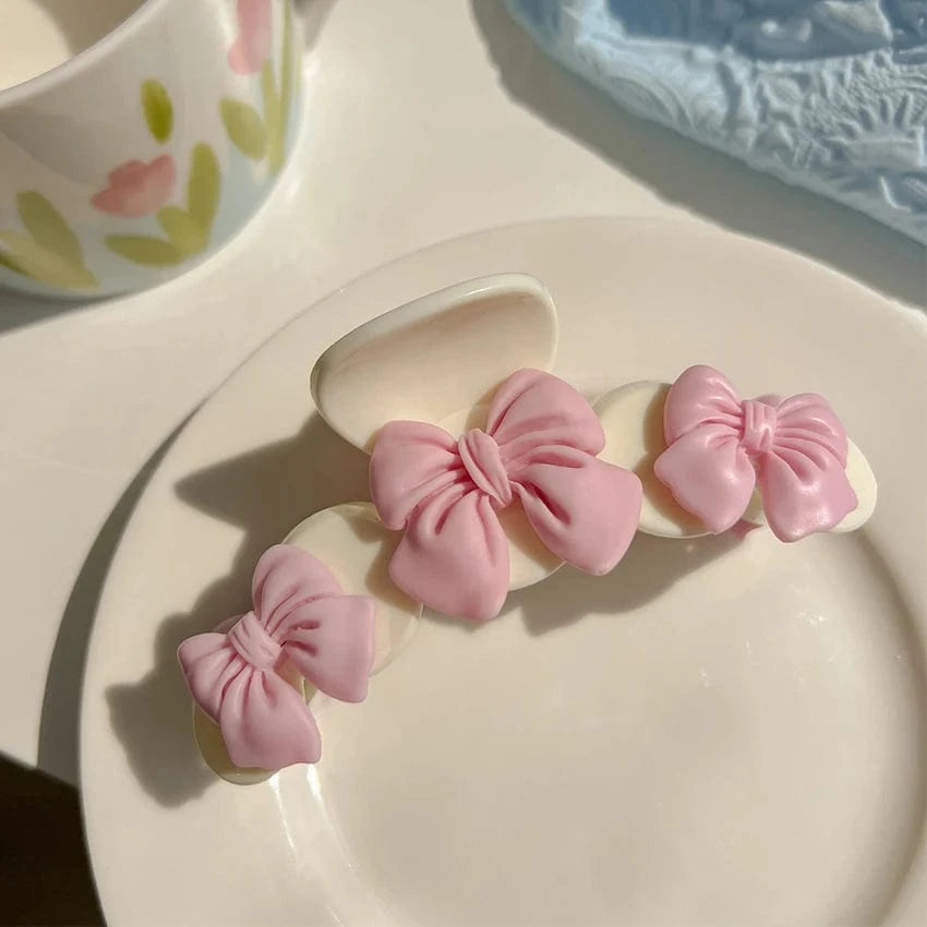 3 2023 Spring Korean Fashion Hair Accessories Bowknot Big Hair Clamp Pink Cute Honey Peach Hair Claw Clips For Woman Girls