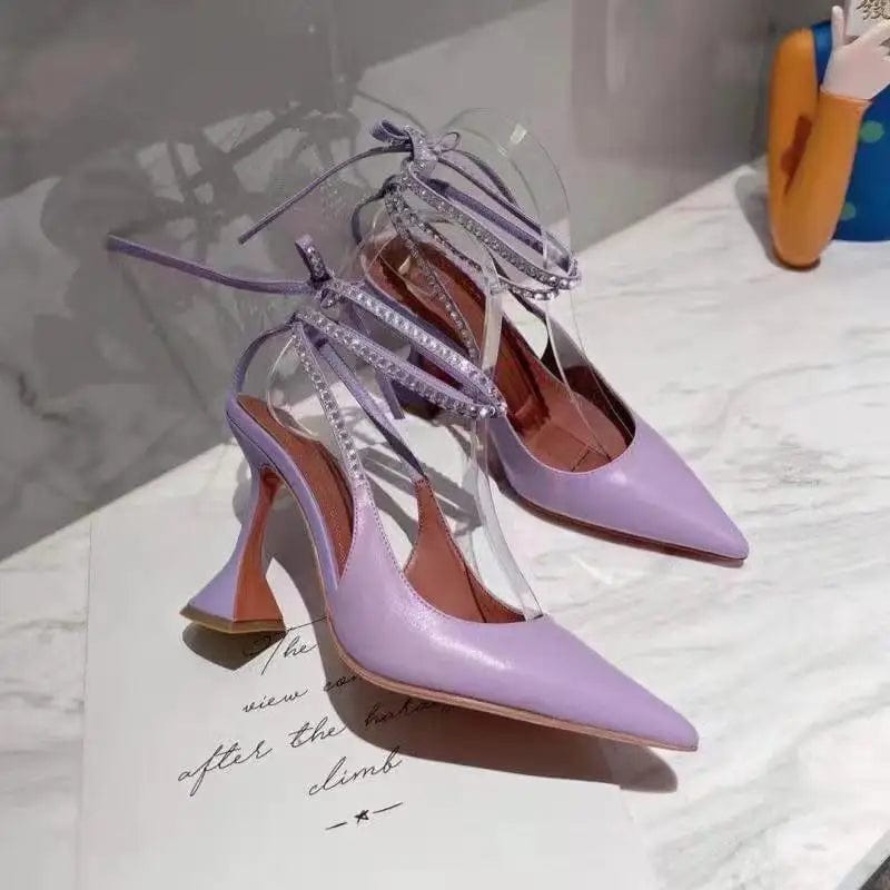 3.5 / Purple drop shipping Trendy camouflage bow sandals silk women pumps high heel sandals wear glittering rhinestone strappy slippers