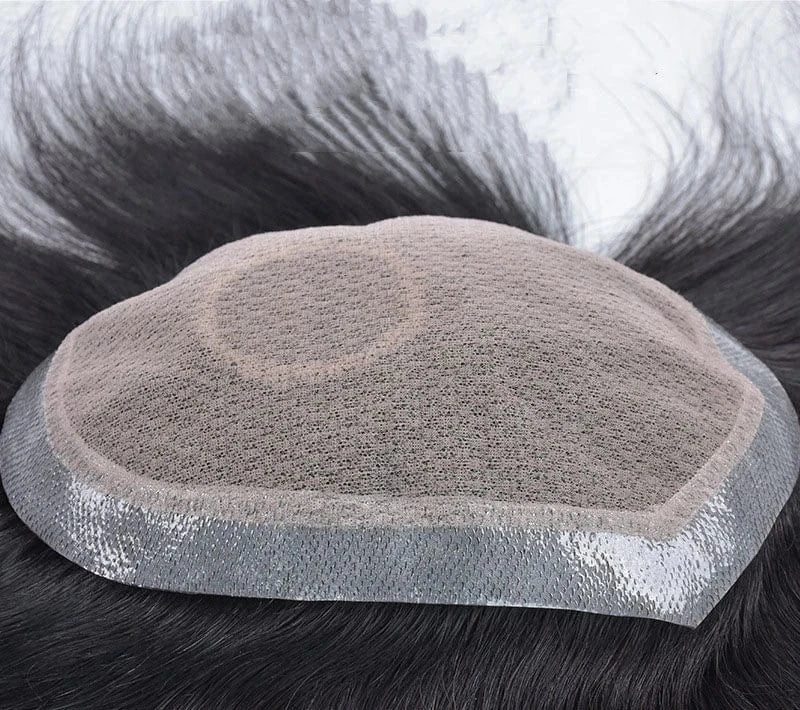 3# Net Men Toupee with Breathable Base Hair Patches Remy Hair Natural Men's Wig