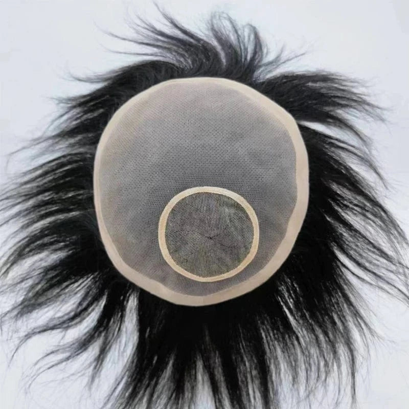3# Net Men Toupee with Breathable Base Hair Patches Remy Hair Natural Men's Wig