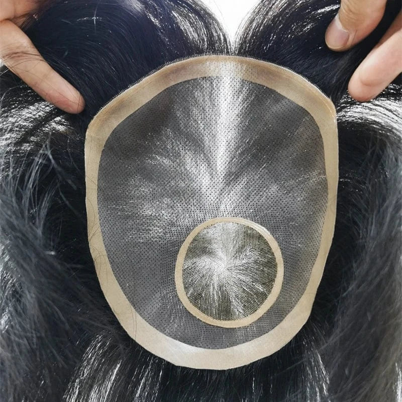 3# Net Men Toupee with Breathable Base Hair Patches Remy Hair Natural Men's Wig