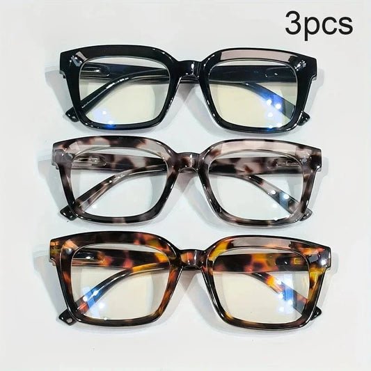 3 Pack Stylish Square Reading Glasses for Male Female Spring Hinge Blue Light Blocking Comfortable Fit Durable Construction