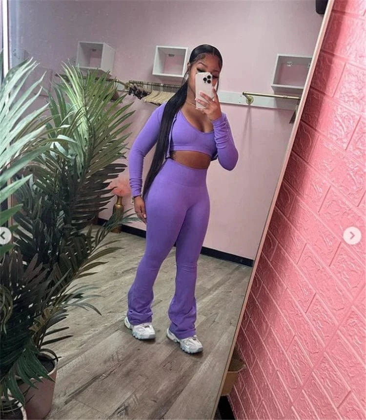 3 Pieces Fitness Yoga Set Women Solid Color Stretch Athletic Suit Sexy Bra Zipper Jacket High Waist Leggings Female Sportswear