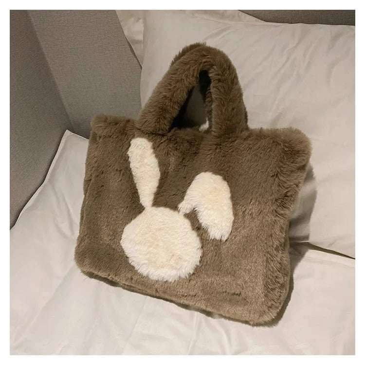 3 Plush Faux Fur Rabbit Tote