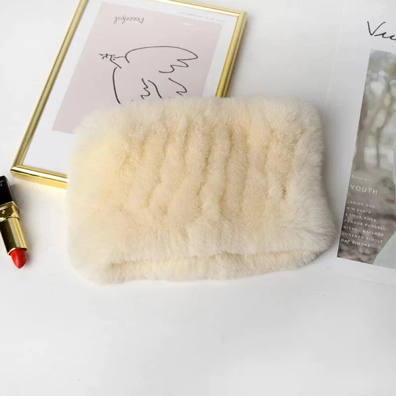 3 Winter Knit Rex Rabbit Fur Headbands High Elastic Knitted Neck Warmer Scarves for Women
