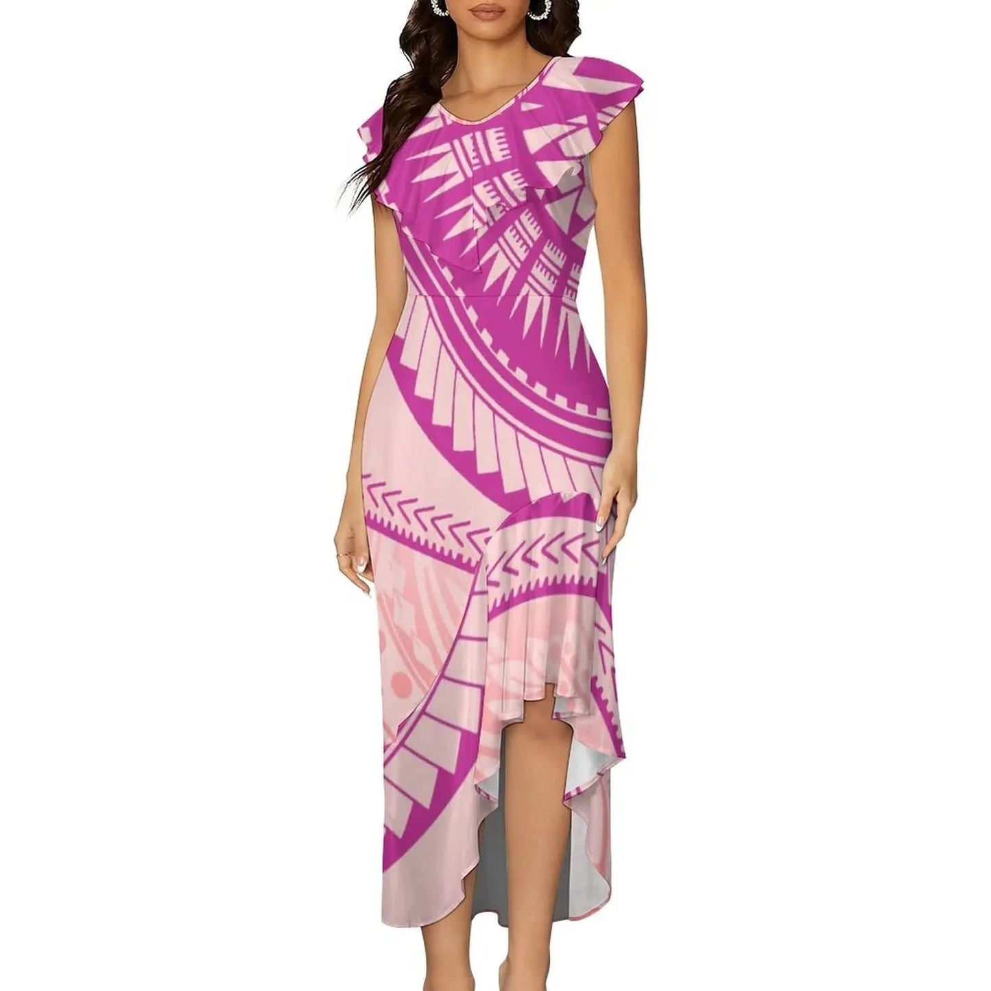 3 XL / 0376Y1 Pink Casual Mermaid Maxi Dress Custom On Demand Plus Size Bodycon Sexy Samoan Puletasi Dresses For Women