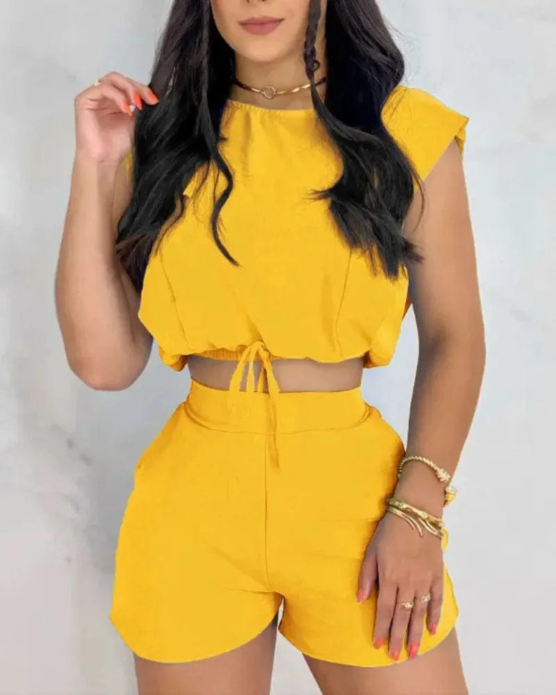 3 XL / 2 Fashion Ladies Summer Casual Classic Sleeveless Womens Clothing Crop Top Jogger Sweatsuit 2 Two Piece Short Set For Women Suit