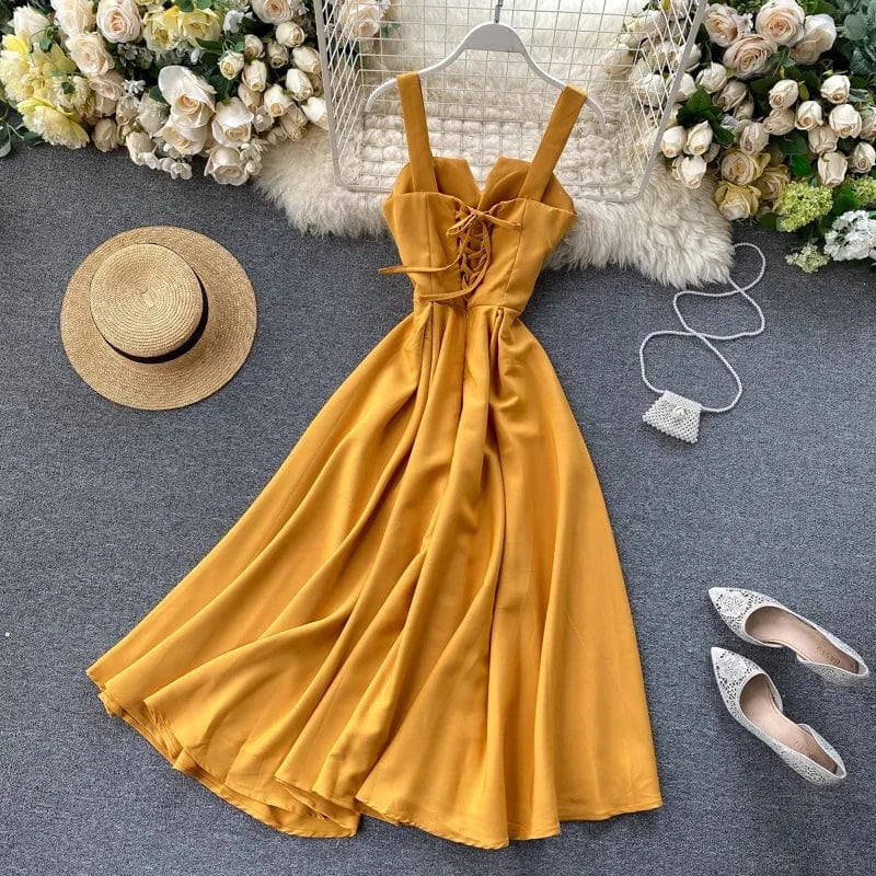 3 XL / 2 J&H 2024 Summer Women V-Neck Sleeveless Backless Retro Solid Color Long Female Casual Boho Dresses