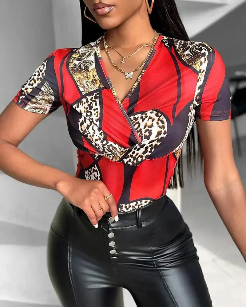 3 XL / 2 J&H Spring Women Clothing 2024 Chic Silk Satin Long Sleeve V Neck Casual Printing Shirt Ladies Elegant Office Shirt
