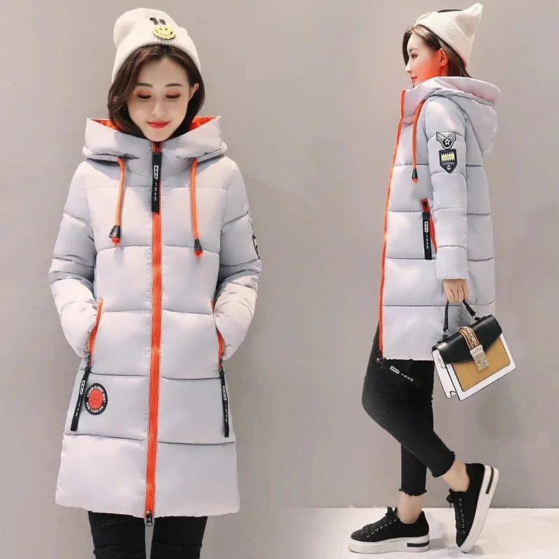 3 XL / 6909-2 warm coat plus size candy color cotton padded jacket female long parka womens wadded jaqueta feminina