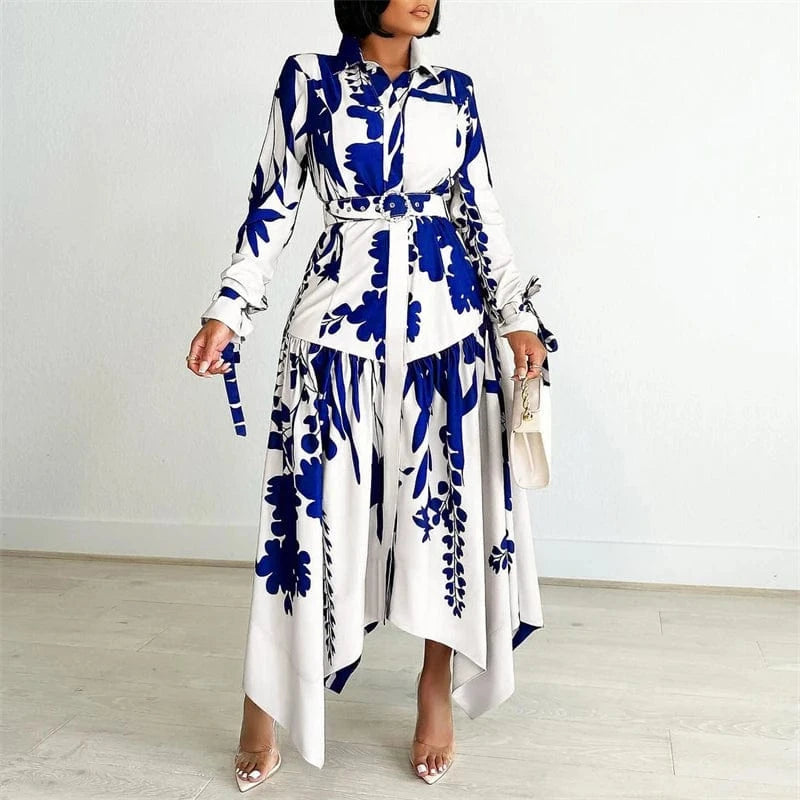 3 XL / apricot with belt sale women lady elegant office lady business work white floral print long sleeve long shirt dress 2024 spring outfit with belt