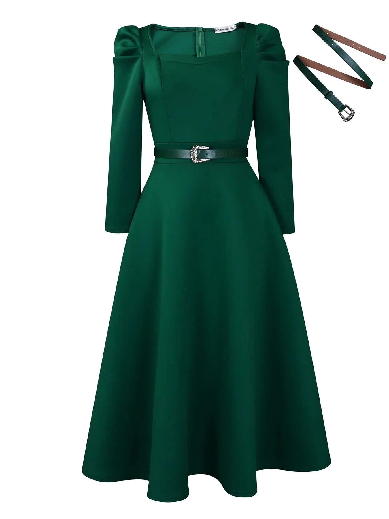 3 XL / Army Green 2024 Wholesale African women's clothing elegant long puff sleeve square neck solid color maxi plus size dresses
