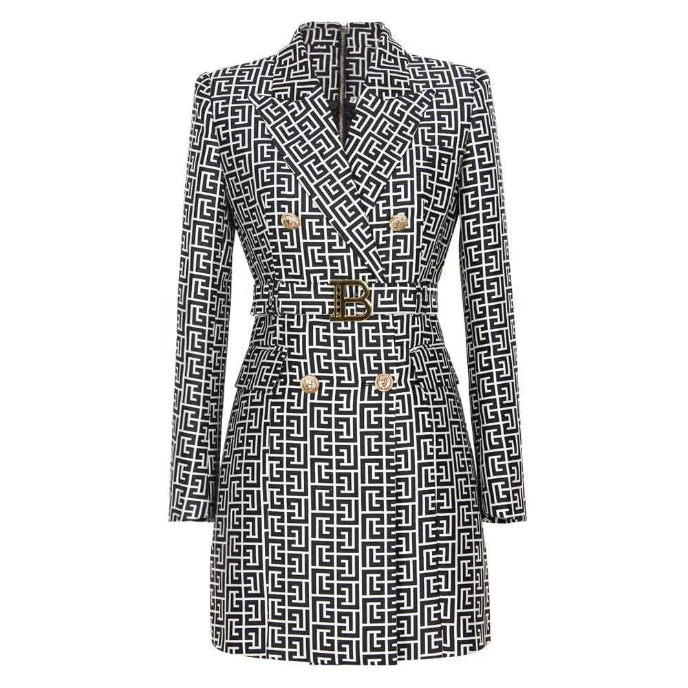 3 XL / Black Brand New Workmanship Fashion Geometric Pattern Fall Winter Elegant Lady Women Slim Office Blazer Dress