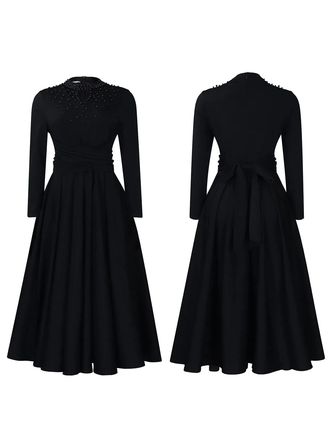 3 XL / Black New Arrival Solid Color Clothing fall Wholesale bridal pearl beaded swing Long Sleeve Plus Size evening african Women Dresses