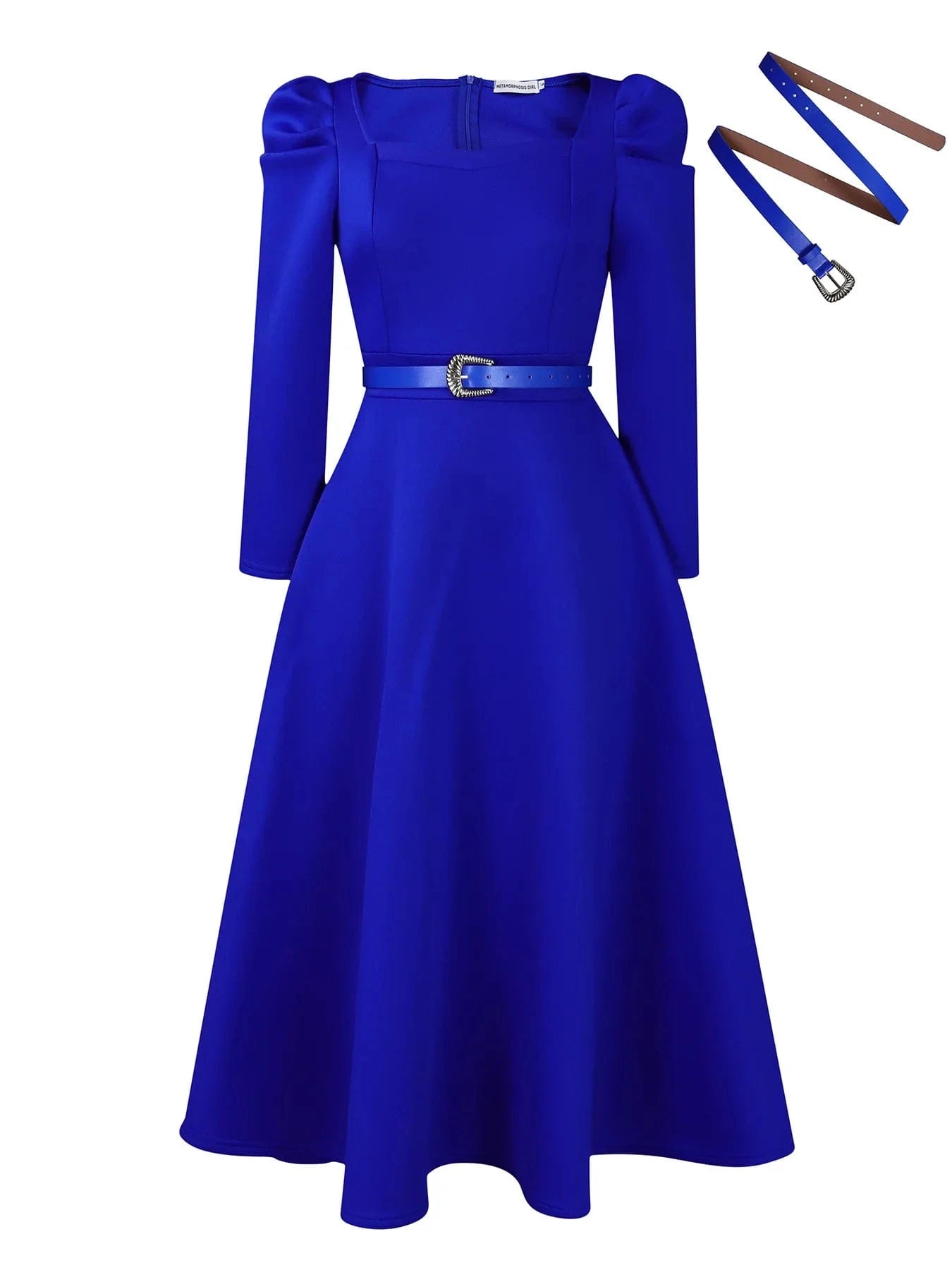 3 XL / Blue 2024 Wholesale African women's clothing elegant long puff sleeve square neck solid color maxi plus size dresses
