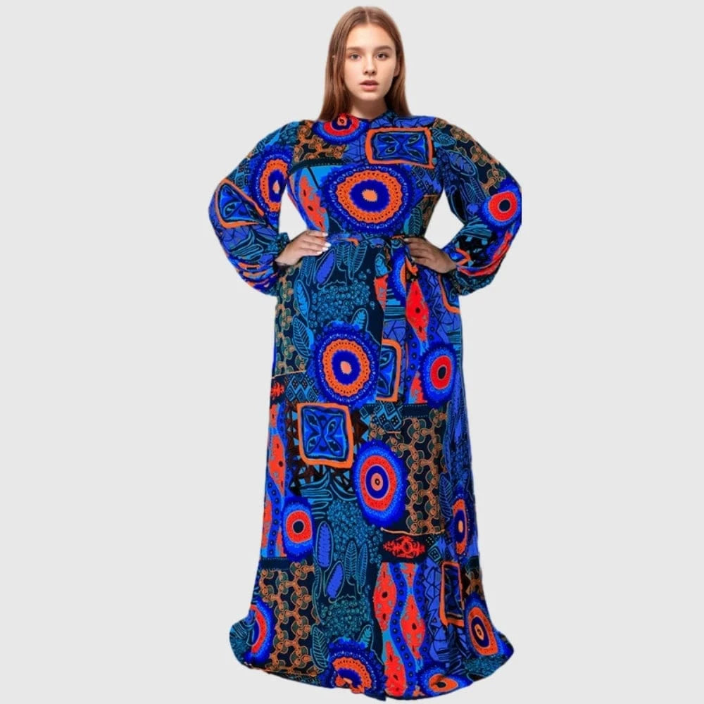 3 XL / Blue C0903ME6 High Quality Casual Plus Size Undefined Print Maxi Dress For Women Sehe Fashion