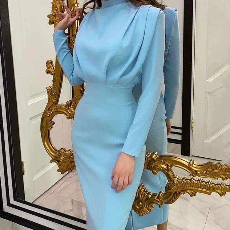 3 XL / Blue Fashionable Style Evening Formal Long Sleeve Elegant Dress for Women