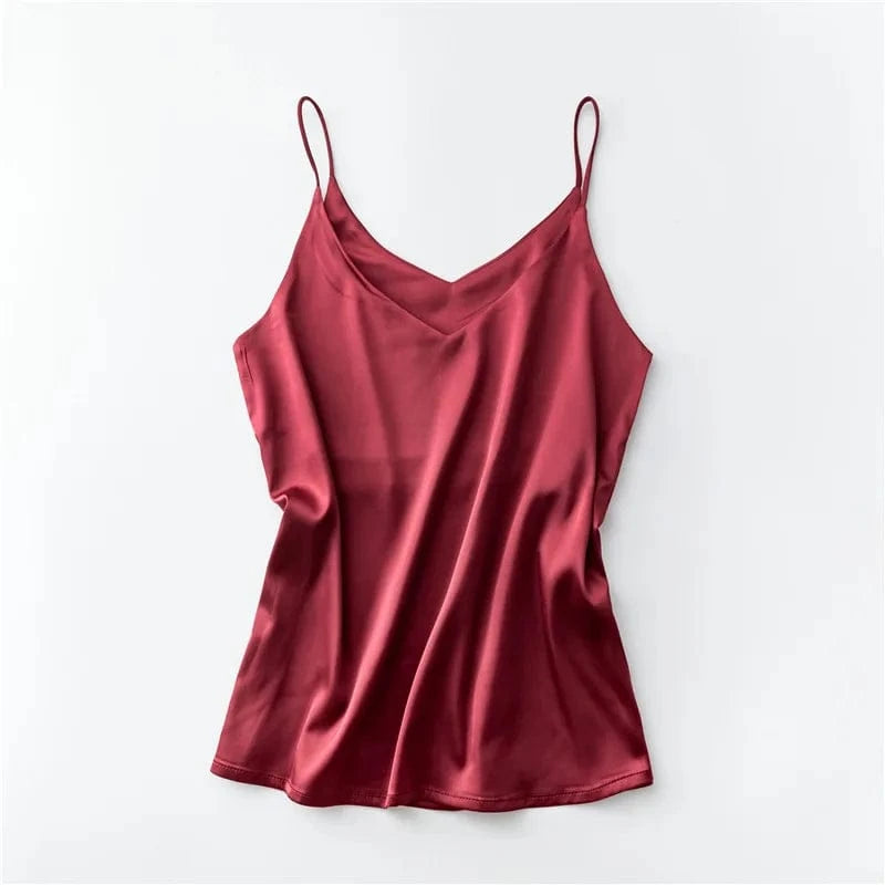 3 XL / Burgundy Women Summer Silk-Like Satin Tank Top Camisole Ladies Bottoming Shirt Sexy V-Neck Plain Camis 2024
