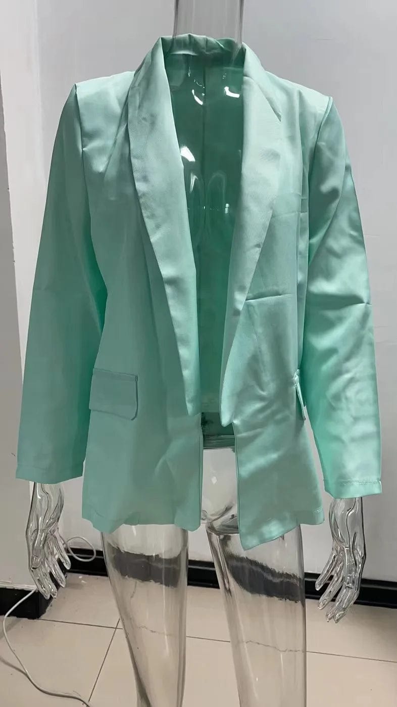 3 XL / Fruit green New Women Office Lady Lapel Blazer Long Sleeve Slim Cardigan OL Solid Color Casual Suit Jacket