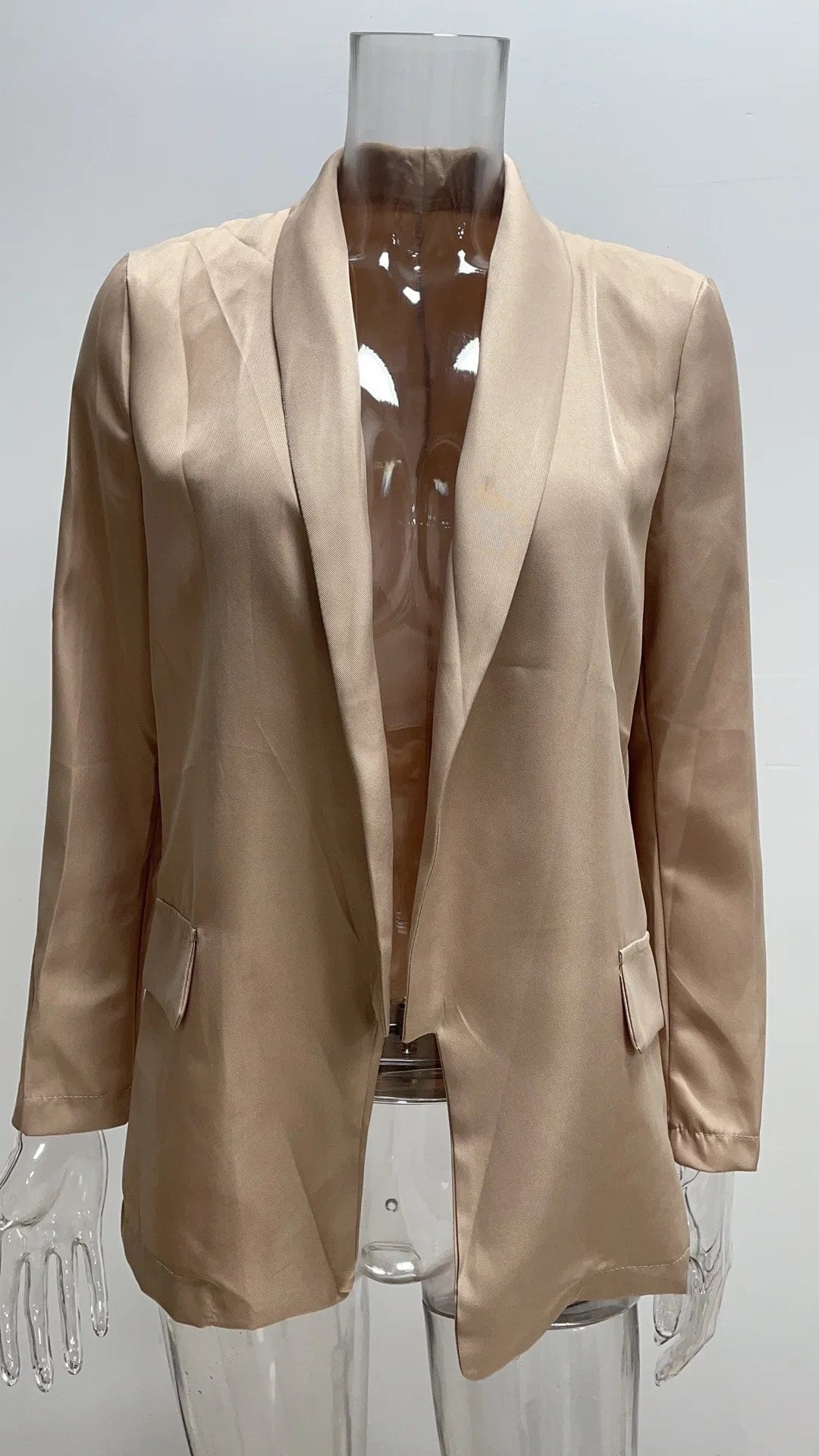 3 XL / Khaki New Women Office Lady Lapel Blazer Long Sleeve Slim Cardigan OL Solid Color Casual Suit Jacket