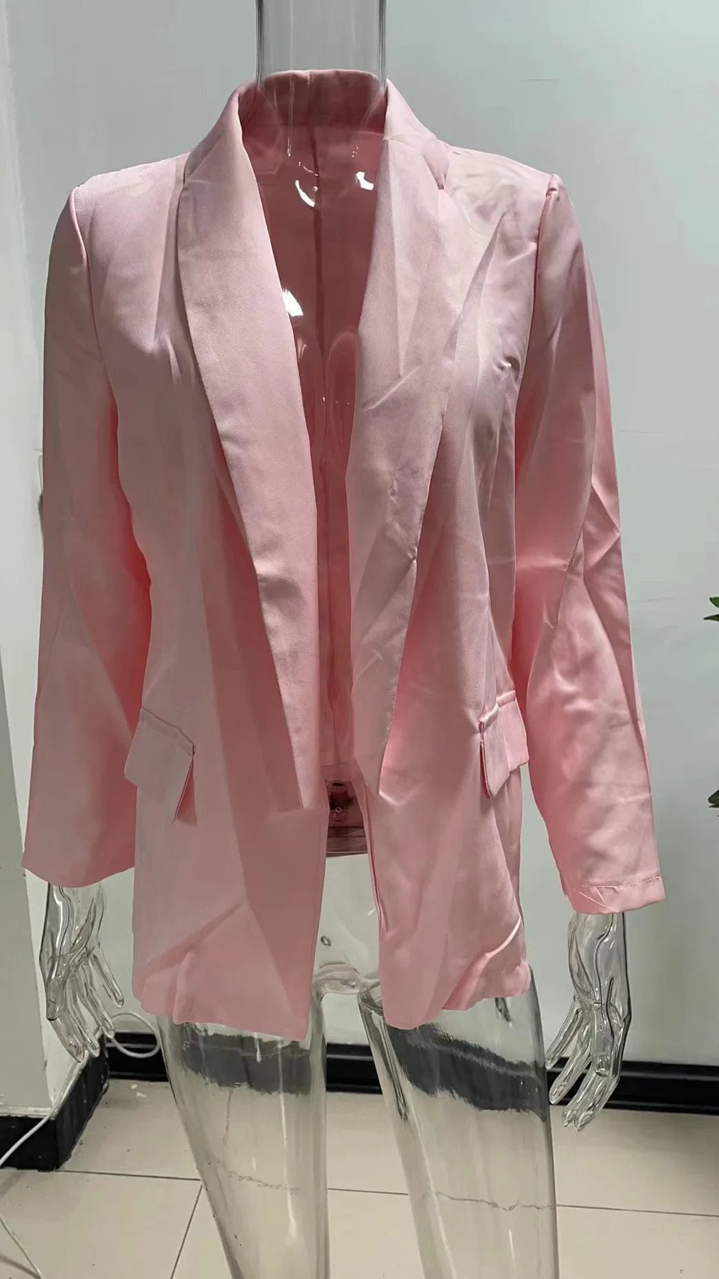 3 XL / Pink New Women Office Lady Lapel Blazer Long Sleeve Slim Cardigan OL Solid Color Casual Suit Jacket