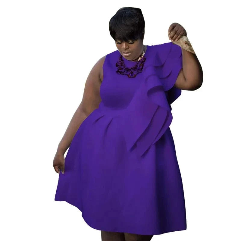 3 XL / Purple trending products 2024 new arrivals plus size women's clothing Solid color round neck irregular A-line loose dress