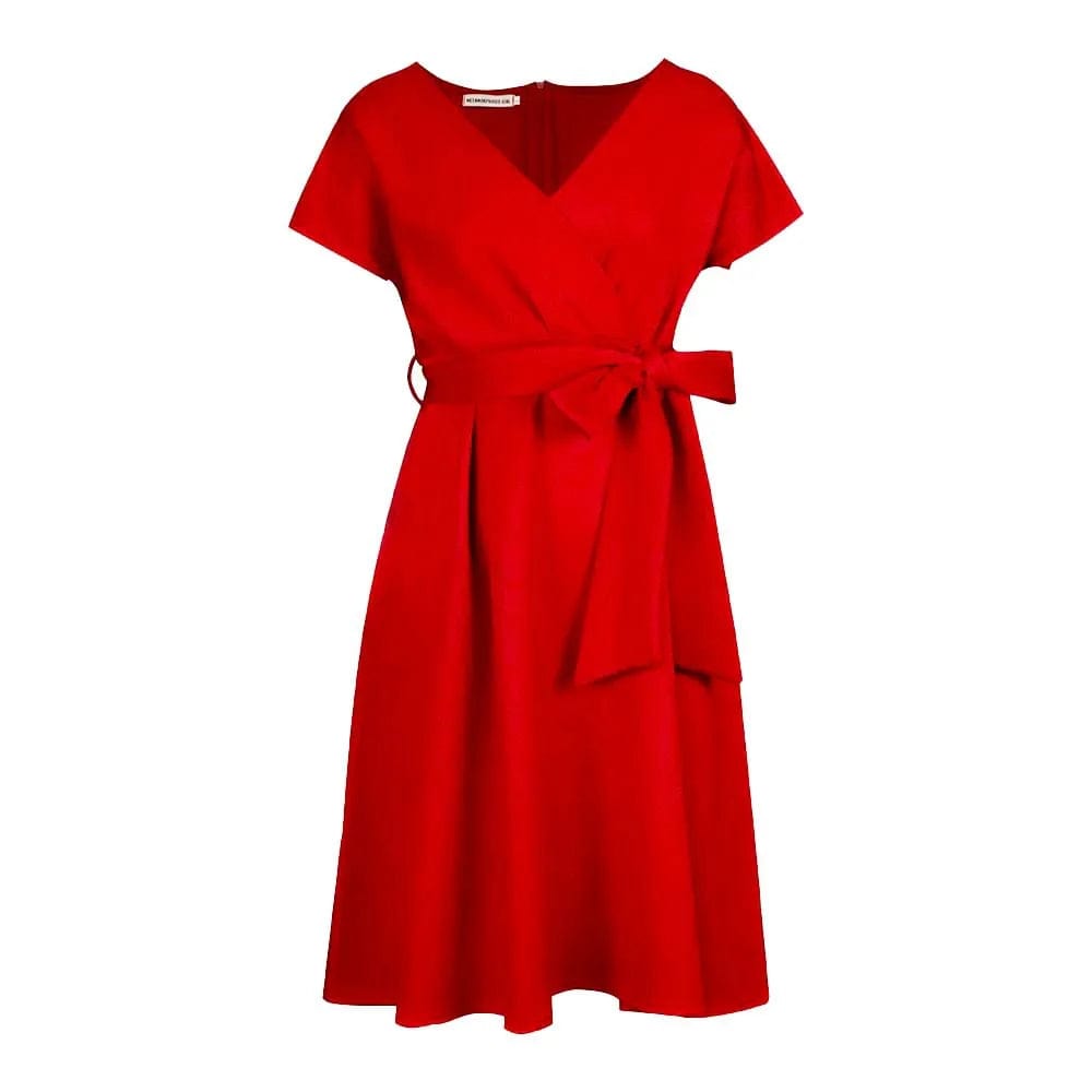 3 XL / Red New Product Ideas Summer V-neck Waistband Bow Tie European and American Solid Color Evening Gown Women 2024 Elegant Dress
