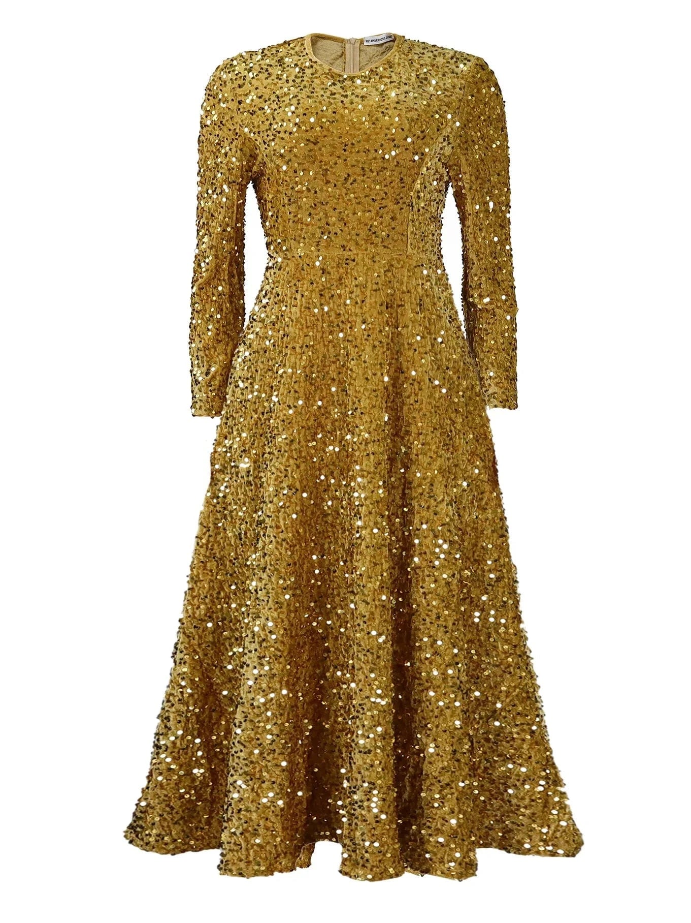 3 XL / Yellow 2024 Winter new round neck long-sleeved loose elegant dress S-XXXL plus size solid color sequin Plus Size dress