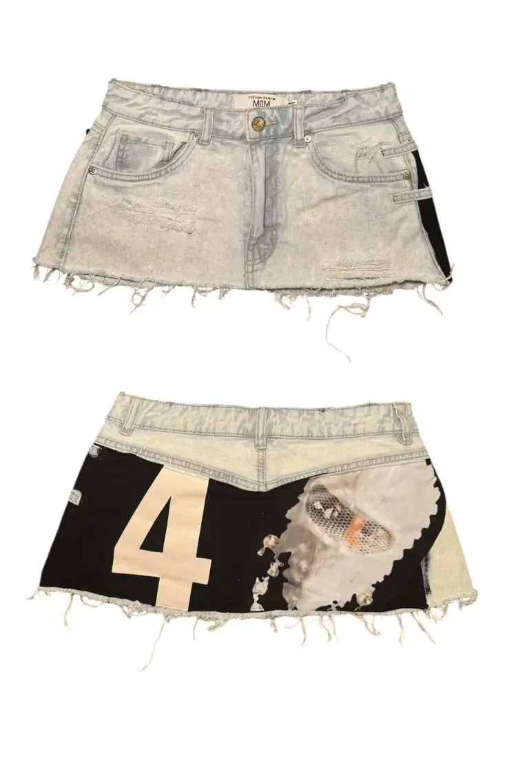 3 / XXL Gothic Fashion American Digital Splicing Mesh Skirt Y2K Shorts Women' Sweetheart Washed Baggy Shorts High Waist Slim Mini Skirt