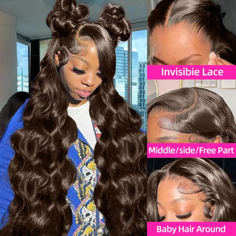 30 32 Inch Chocolate Brown Body Wave Human Hair Wig Brazilian 13x6 Hd Lace Frontal Wig Chocolate Brown Lace Front Wigs For Women