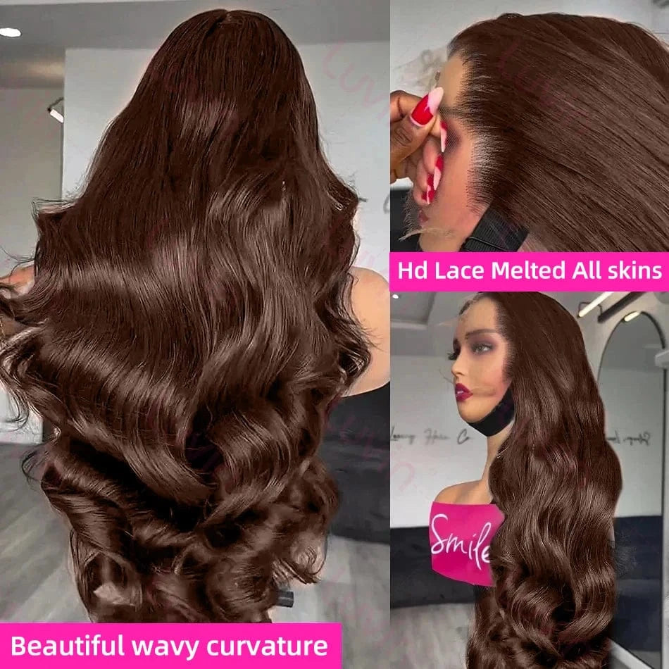 30 32 Inch Chocolate Brown Body Wave Human Hair Wig Brazilian 13x6 Hd Lace Frontal Wig Chocolate Brown Lace Front Wigs For Women